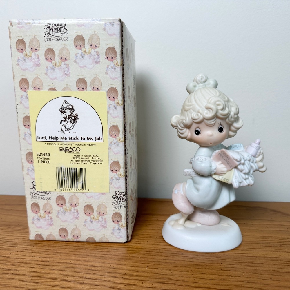 Precious Moments Lord Help Me‎ Stick To My Job Porcelain Figurine 521450 1989